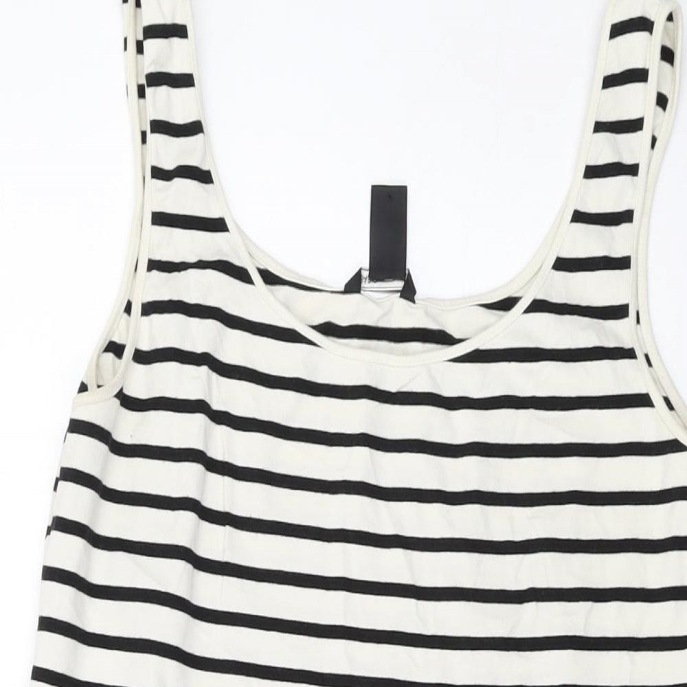 H&M Womens Beige Striped Cotton Tank Dress Size L Round Neck Pullover