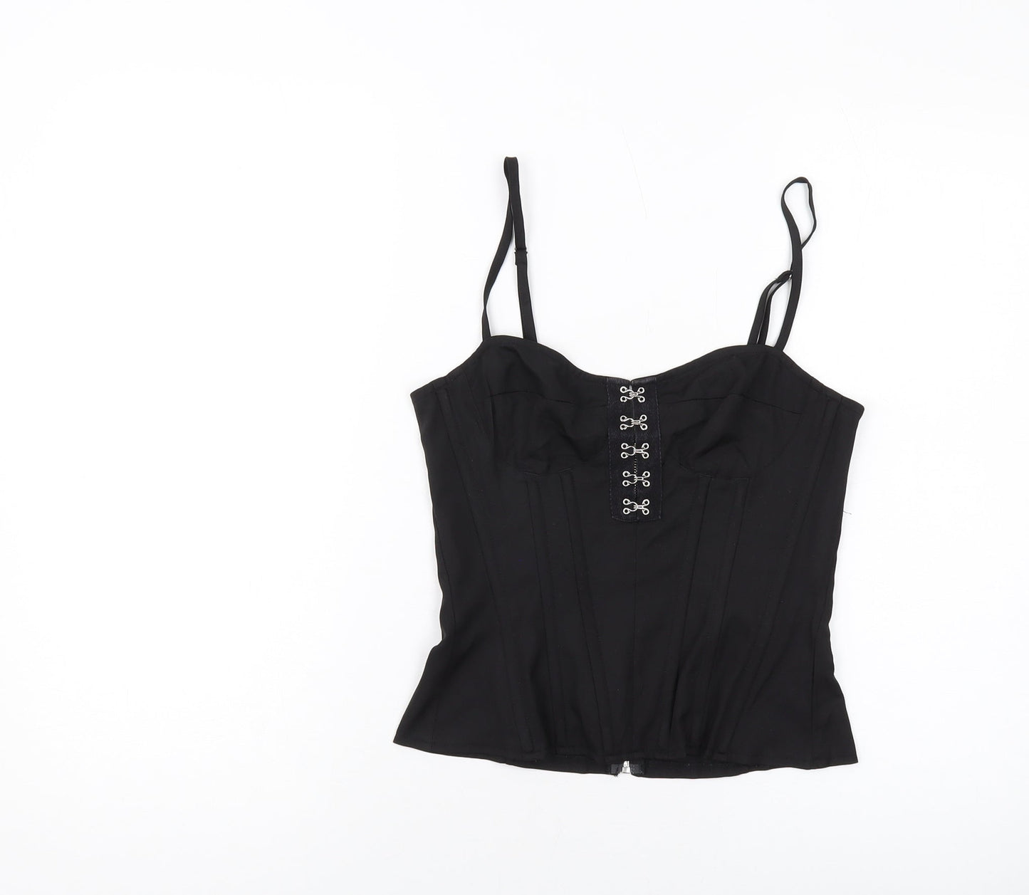 PRETTYLITTLETHING Womens Black Polyester Cropped Tank Size 8 Sweetheart