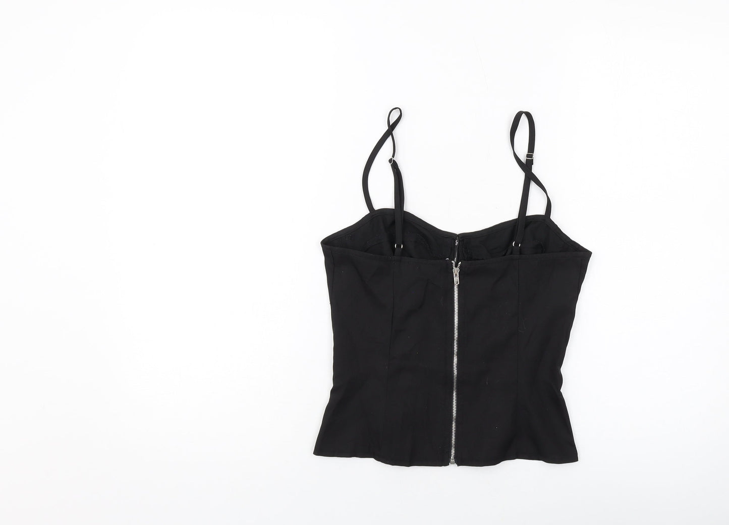 PRETTYLITTLETHING Womens Black Polyester Cropped Tank Size 8 Sweetheart