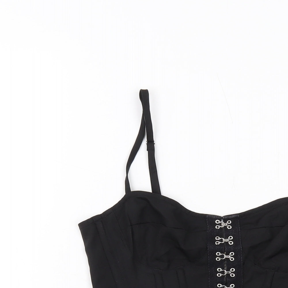 PRETTYLITTLETHING Womens Black Polyester Cropped Tank Size 8 Sweetheart