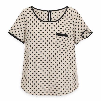 Luxe Womens Pink Polka Dot Polyester Basic Blouse Size 10 Round Neck
