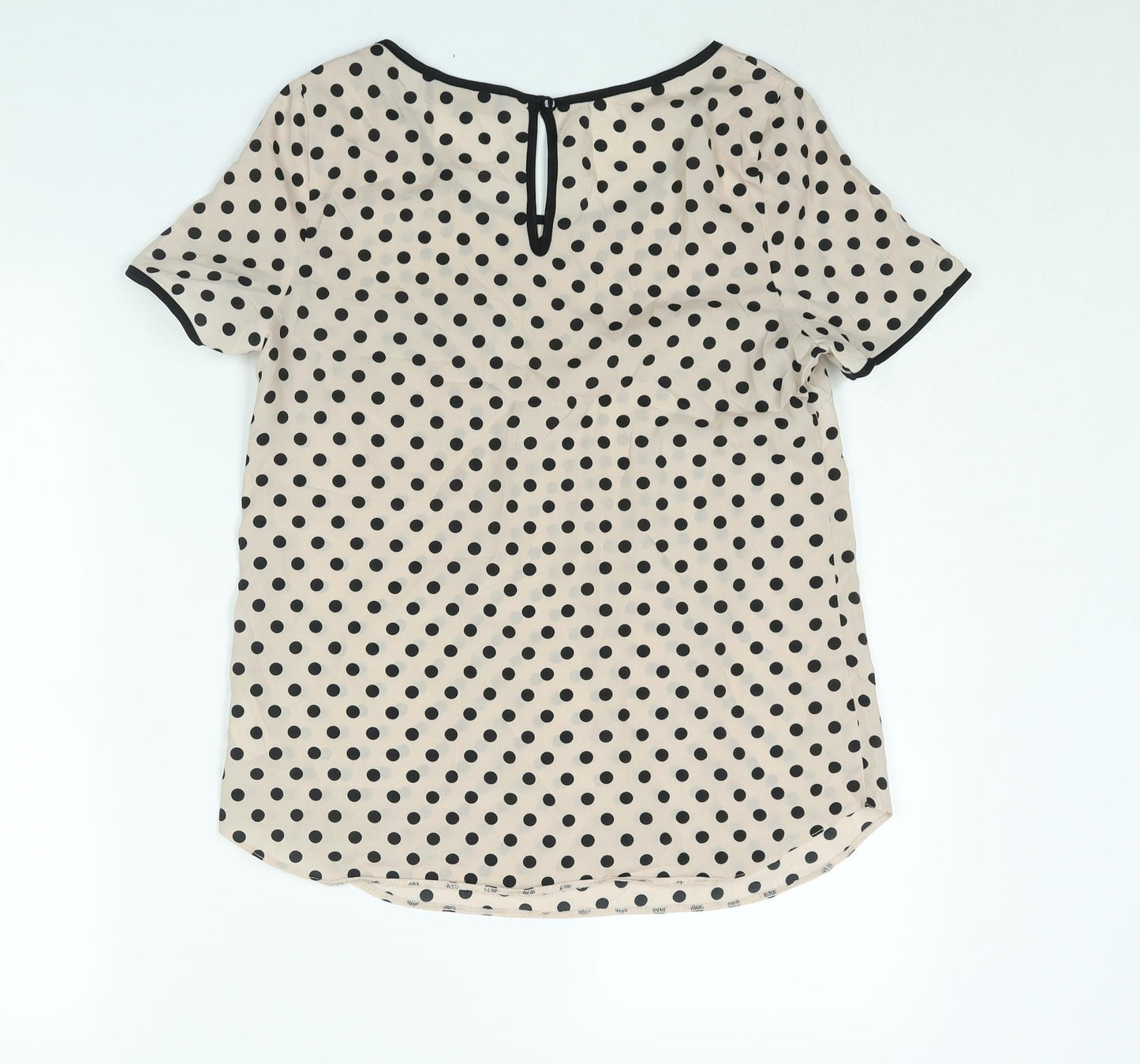 Luxe Womens Pink Polka Dot Polyester Basic Blouse Size 10 Round Neck