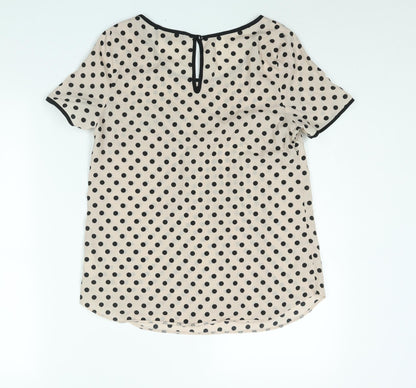 Luxe Womens Pink Polka Dot Polyester Basic Blouse Size 10 Round Neck
