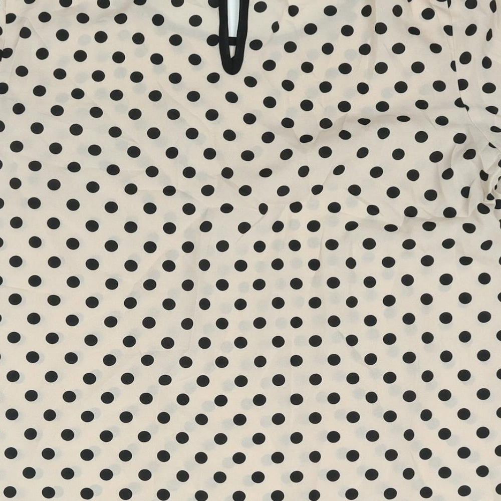 Luxe Womens Pink Polka Dot Polyester Basic Blouse Size 10 Round Neck