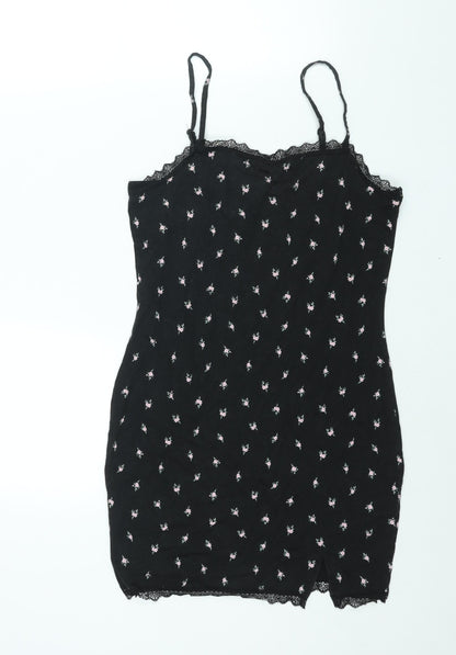 Divided by H&M Womens Black Floral Cotton Mini Size M Sweetheart Pullover - Lace Trim