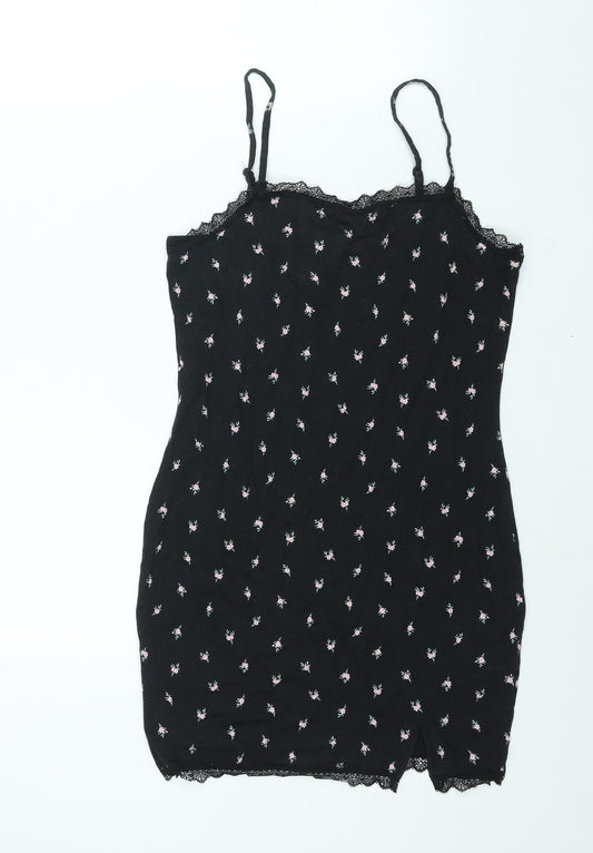 Divided by H&M Womens Black Floral Cotton Mini Size M Sweetheart Pullover - Lace Trim