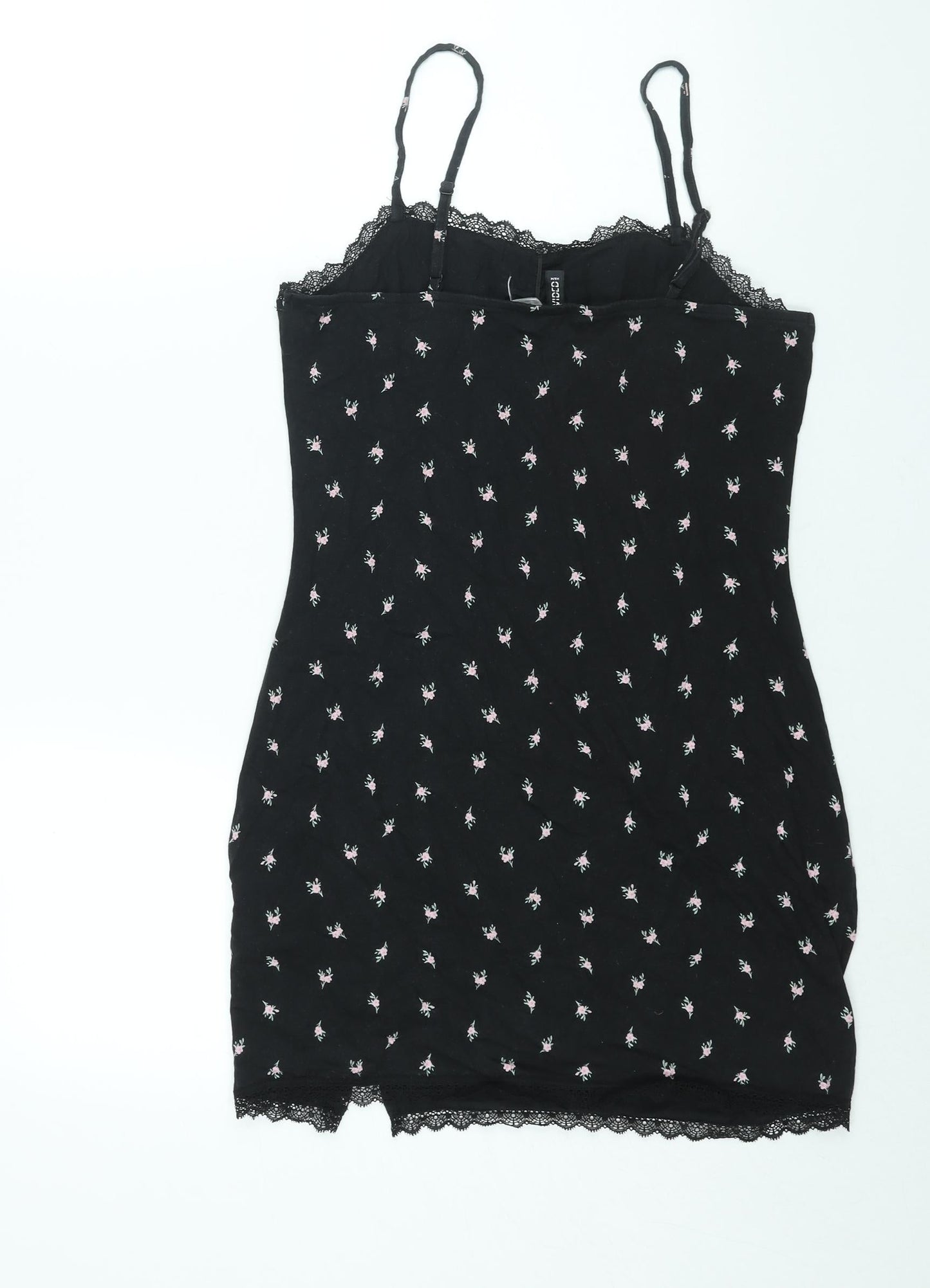 Divided by H&M Womens Black Floral Cotton Mini Size M Sweetheart Pullover - Lace Trim