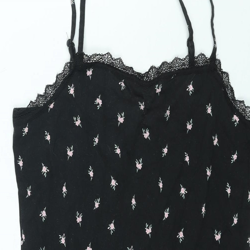 Divided by H&M Womens Black Floral Cotton Mini Size M Sweetheart Pullover - Lace Trim