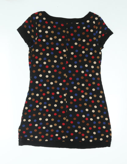 Principles Womens Black Polka Dot Viscose Mini Size 10 Boat Neck Pullover