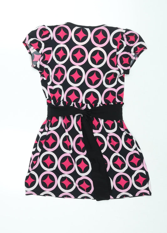 Quiz Womens Pink Geometric Polyester Basic Blouse Size 10 Square Neck - Belted