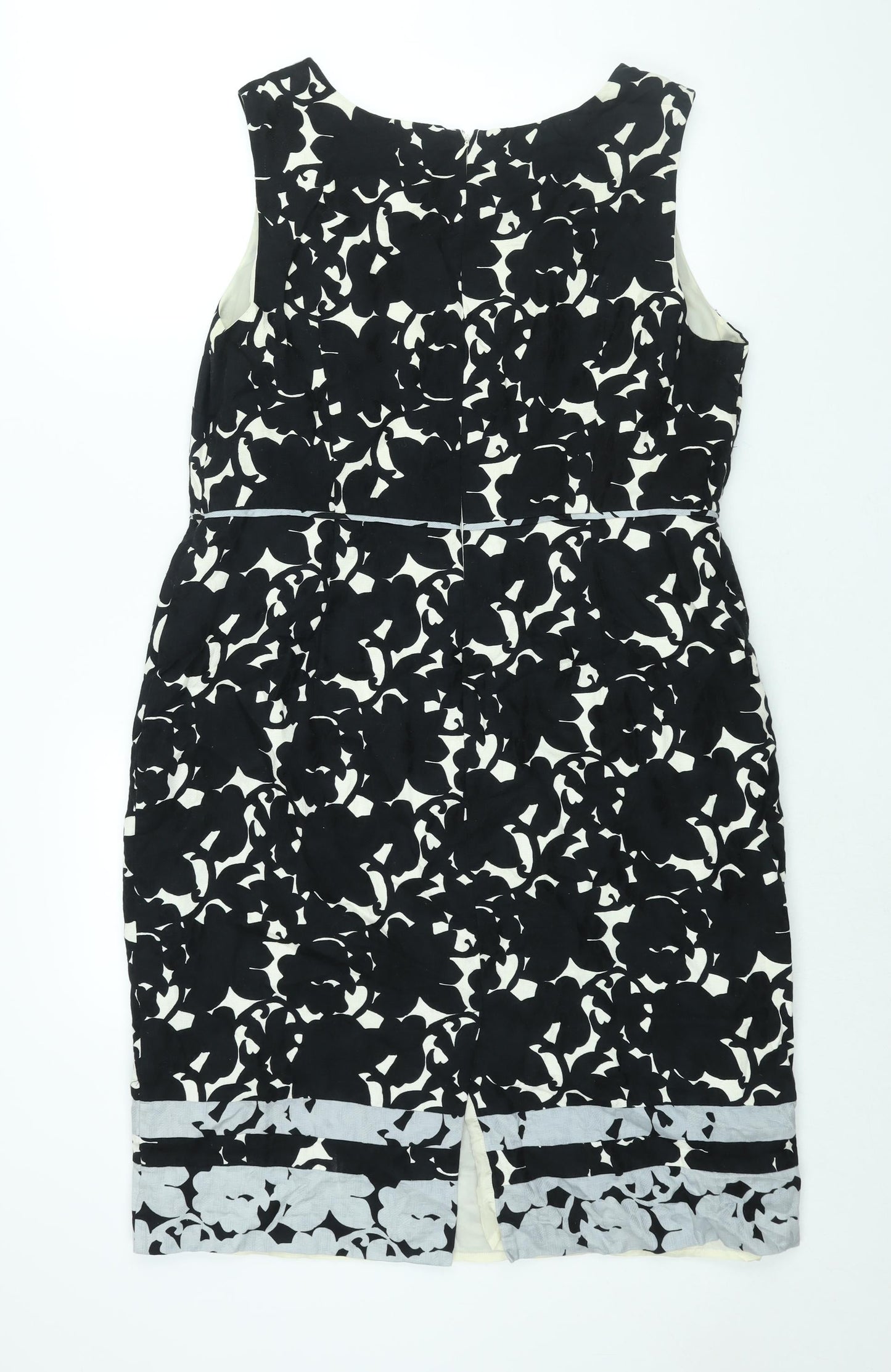 Betty Jackson Womens Black Geometric Cotton Sheath Size 18 Boat Neck Zip