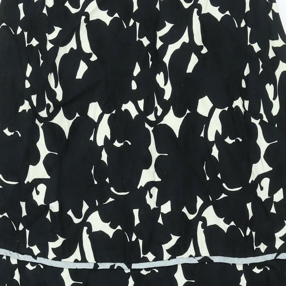 Betty Jackson Womens Black Geometric Cotton Sheath Size 18 Boat Neck Zip