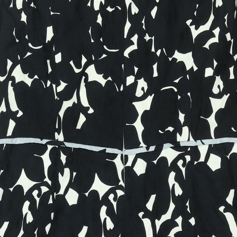 Betty Jackson Womens Black Geometric Cotton Sheath Size 18 Boat Neck Zip