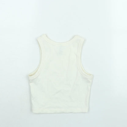 Divided by H&M Womens Ivory Cotton Basic T-Shirt Size XS Round Neck