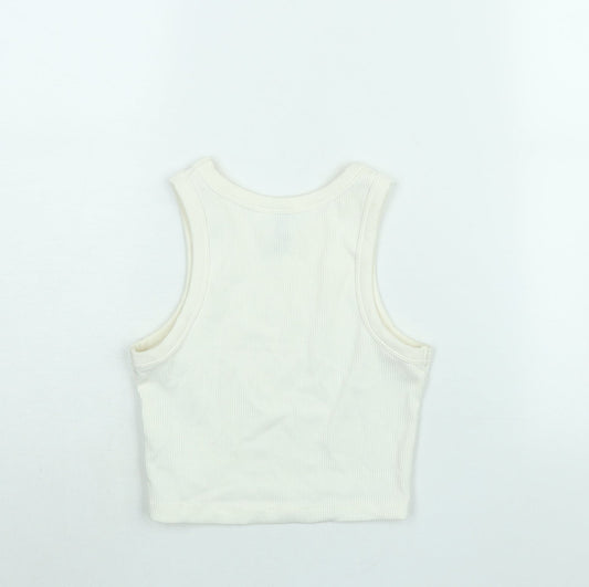 Divided by H&M Womens Ivory Cotton Basic T-Shirt Size XS Round Neck