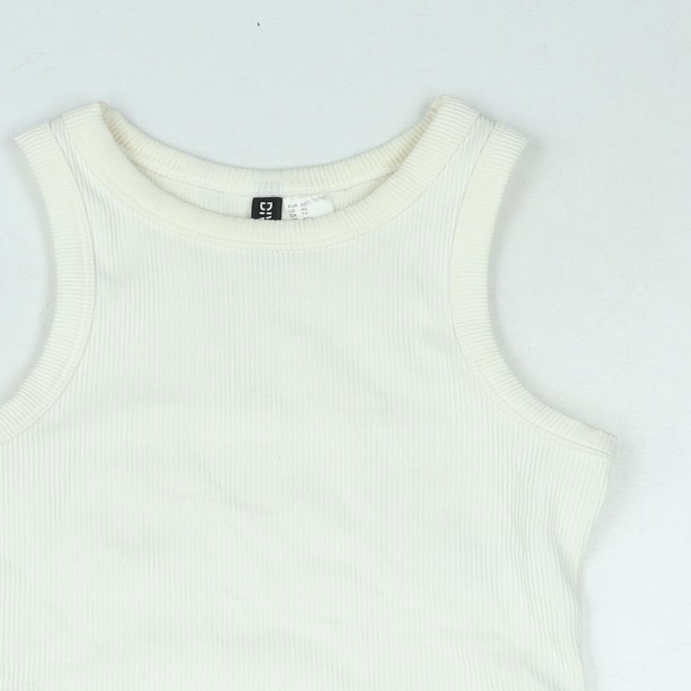 Divided by H&M Womens Ivory Cotton Basic T-Shirt Size XS Round Neck