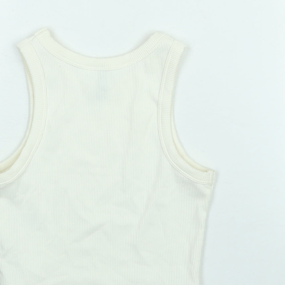 Divided by H&M Womens Ivory Cotton Basic T-Shirt Size XS Round Neck