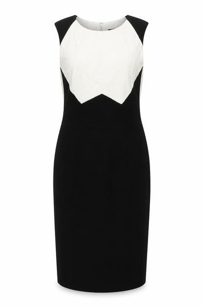 Coast Womens Black Colourblock Acetate Pencil Dress Size 10 Round Neck Zip