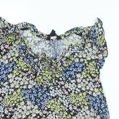 New Look Womens Multicoloured Floral Viscose Basic Blouse Size 10 Round Neck - Keyhole Neck