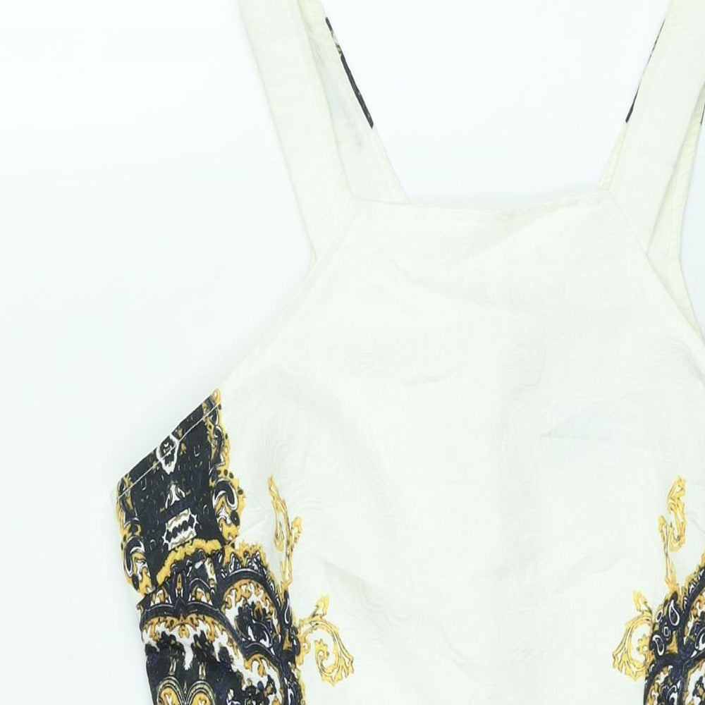 AX Paris Womens White Geometric Polyester A-Line Size 10 Square Neck Zip - Lace Trim