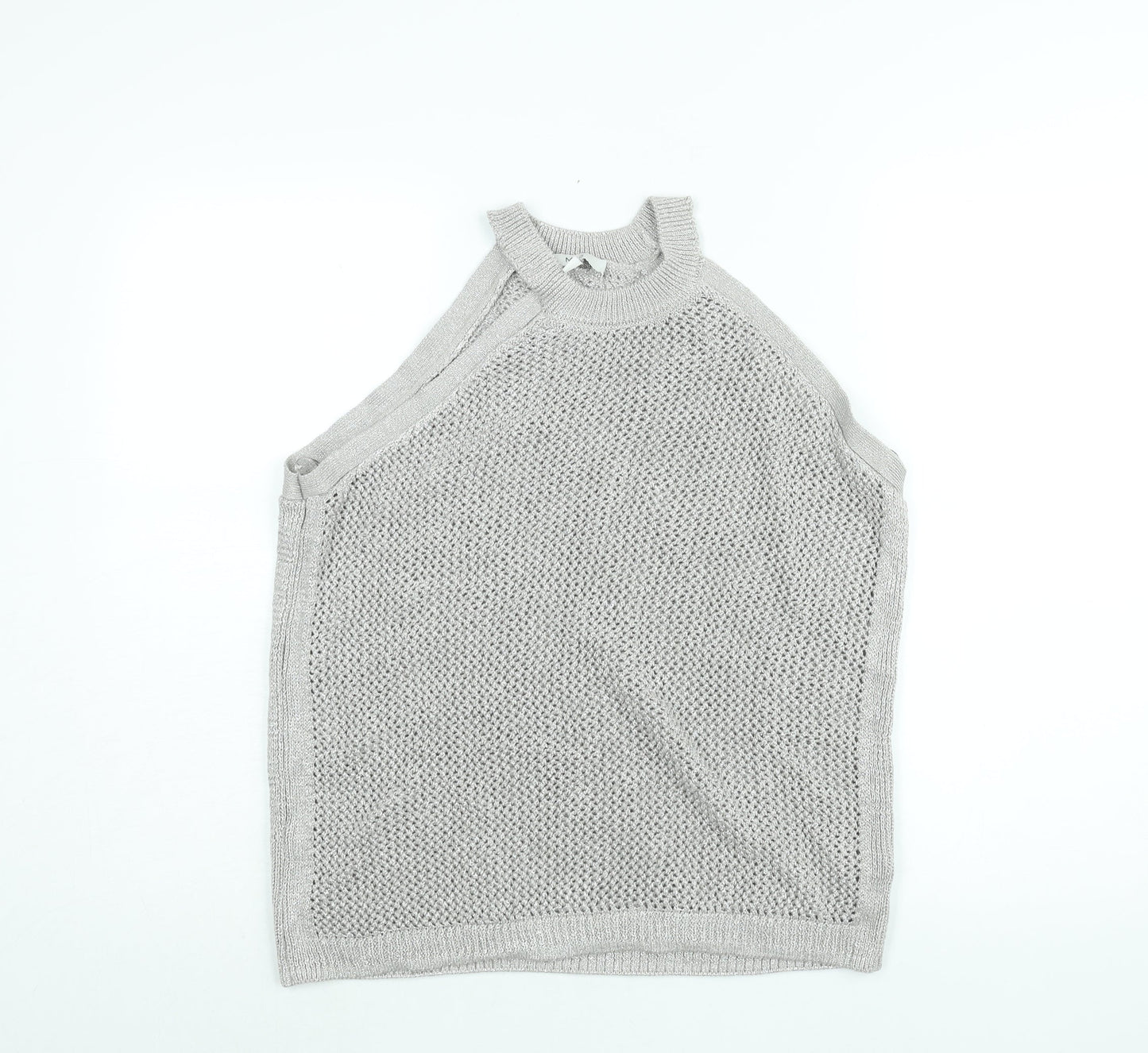 Marks and Spencer Womens Silver Mock Neck Cotton Vest Jumper Size L