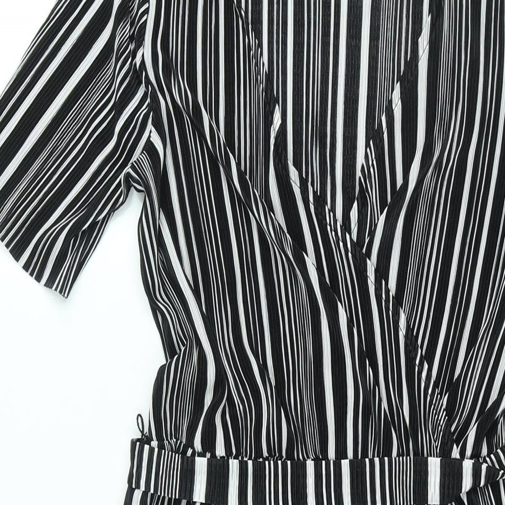 ASOS Womens Black Striped Polyester Shift Size 8 V-Neck Pullover - Belted Plisse