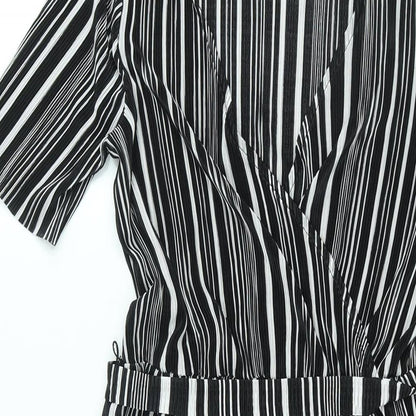 ASOS Womens Black Striped Polyester Shift Size 8 V-Neck Pullover - Belted Plisse