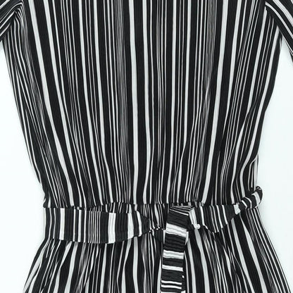 ASOS Womens Black Striped Polyester Shift Size 8 V-Neck Pullover - Belted Plisse