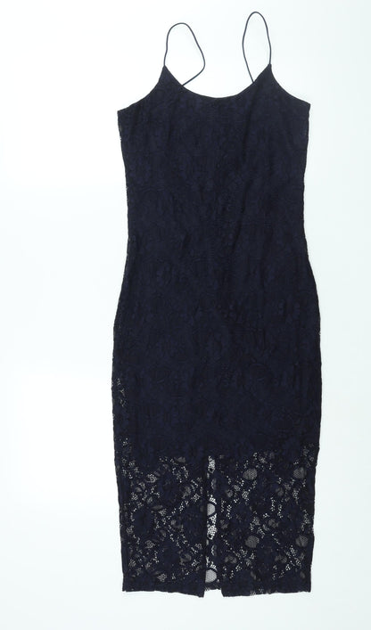 New Look Womens Blue Polyamide Bodycon Size 10 Scoop Neck Pullover