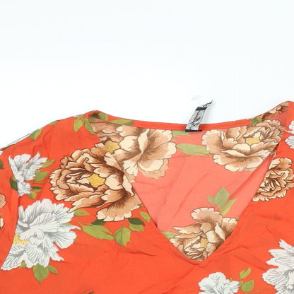 Influence Womens Red Floral Polyester Basic Blouse Size 12 V-Neck - Bell Sleeve