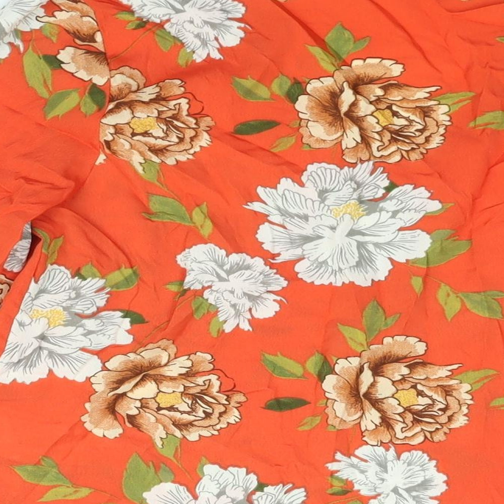 Influence Womens Red Floral Polyester Basic Blouse Size 12 V-Neck - Bell Sleeve