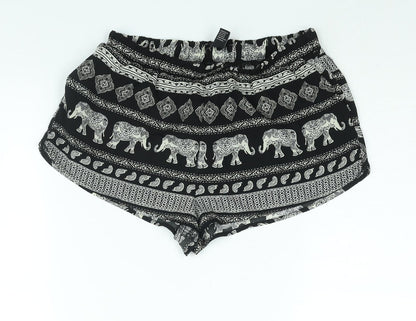 FOREVER 21 Womens Black Geometric Polyester Basic Shorts Size S Regular Pull On - Elephant Print