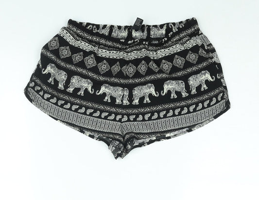 FOREVER 21 Womens Black Geometric Polyester Basic Shorts Size S Regular Pull On - Elephant Print