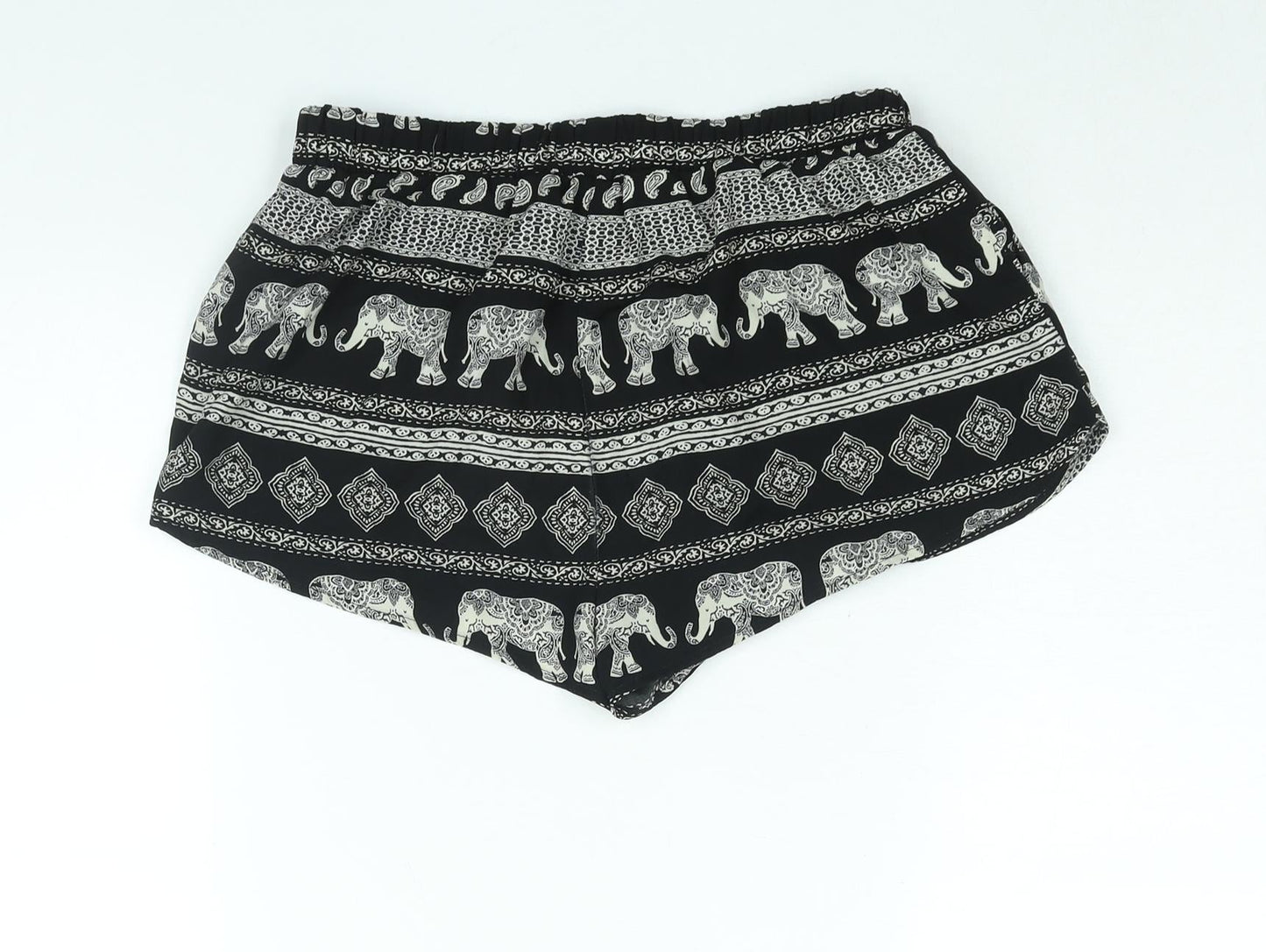 FOREVER 21 Womens Black Geometric Polyester Basic Shorts Size S Regular Pull On - Elephant Print