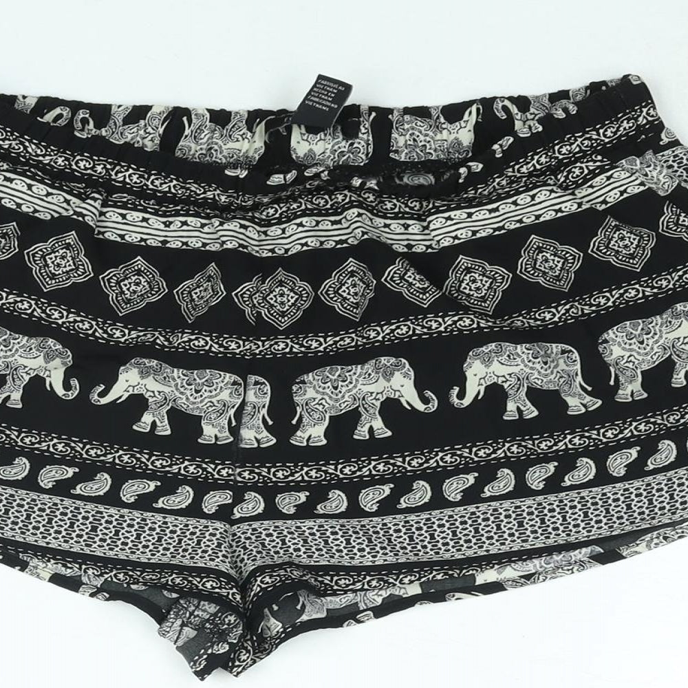 FOREVER 21 Womens Black Geometric Polyester Basic Shorts Size S Regular Pull On - Elephant Print