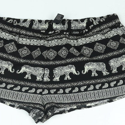 FOREVER 21 Womens Black Geometric Polyester Basic Shorts Size S Regular Pull On - Elephant Print