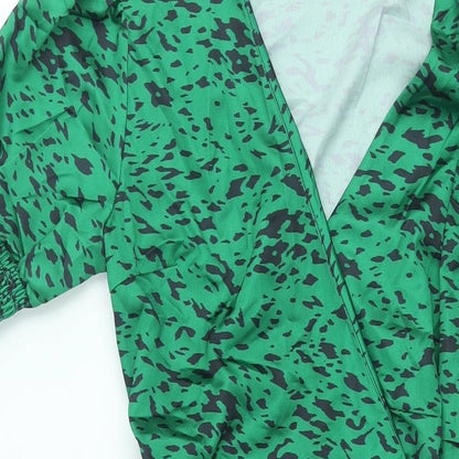 Jenerique Womens Green Geometric Polyester Wrap Dress Size 10 V-Neck Tie - Frill