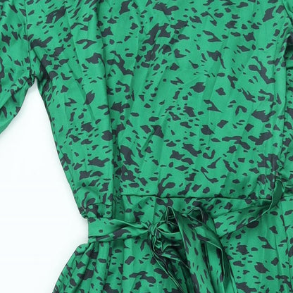 Jenerique Womens Green Geometric Polyester Wrap Dress Size 10 V-Neck Tie - Frill