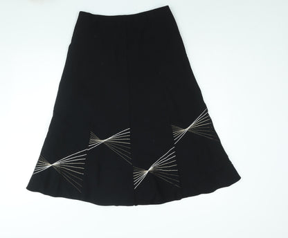 Marks and Spencer Womens Black Polyester A-Line Skirt Size 10 - Embroidered