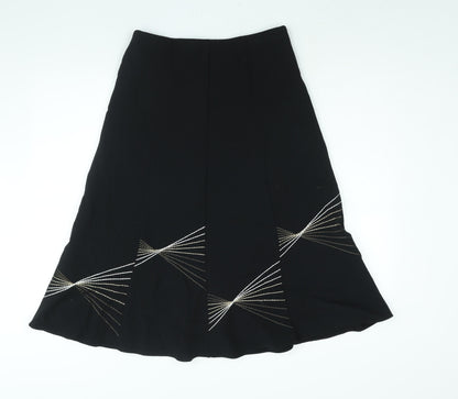 Marks and Spencer Womens Black Polyester A-Line Skirt Size 10 - Embroidered