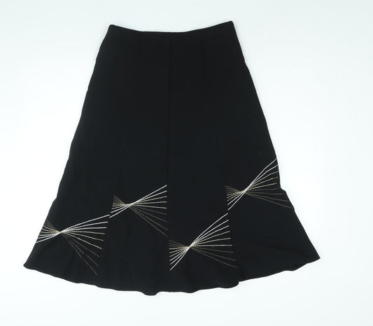 Marks and Spencer Womens Black Polyester A-Line Skirt Size 10 - Embroidered