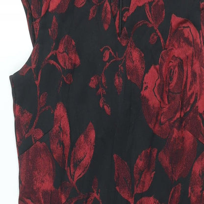 Roman Womens Red Floral Polyester Shift Size 12 V-Neck Zip