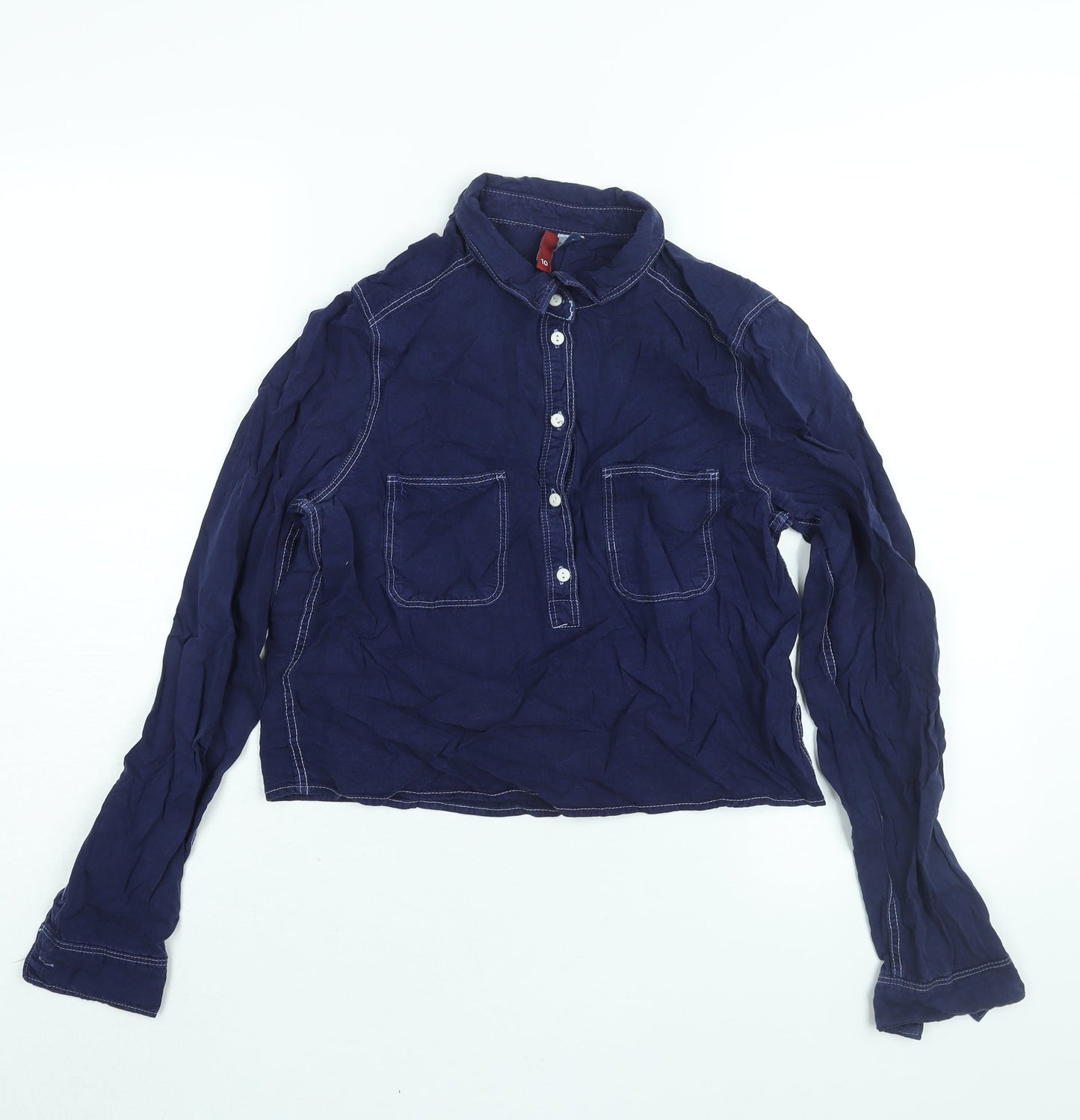 Divided by H&M Womens Blue Cotton Basic Blouse Size 12 Collared