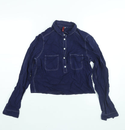 Divided by H&M Womens Blue Cotton Basic Blouse Size 12 Collared