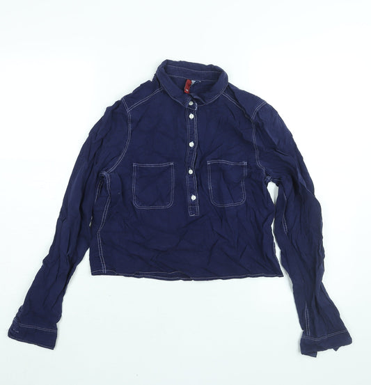 Divided by H&M Womens Blue Cotton Basic Blouse Size 12 Collared