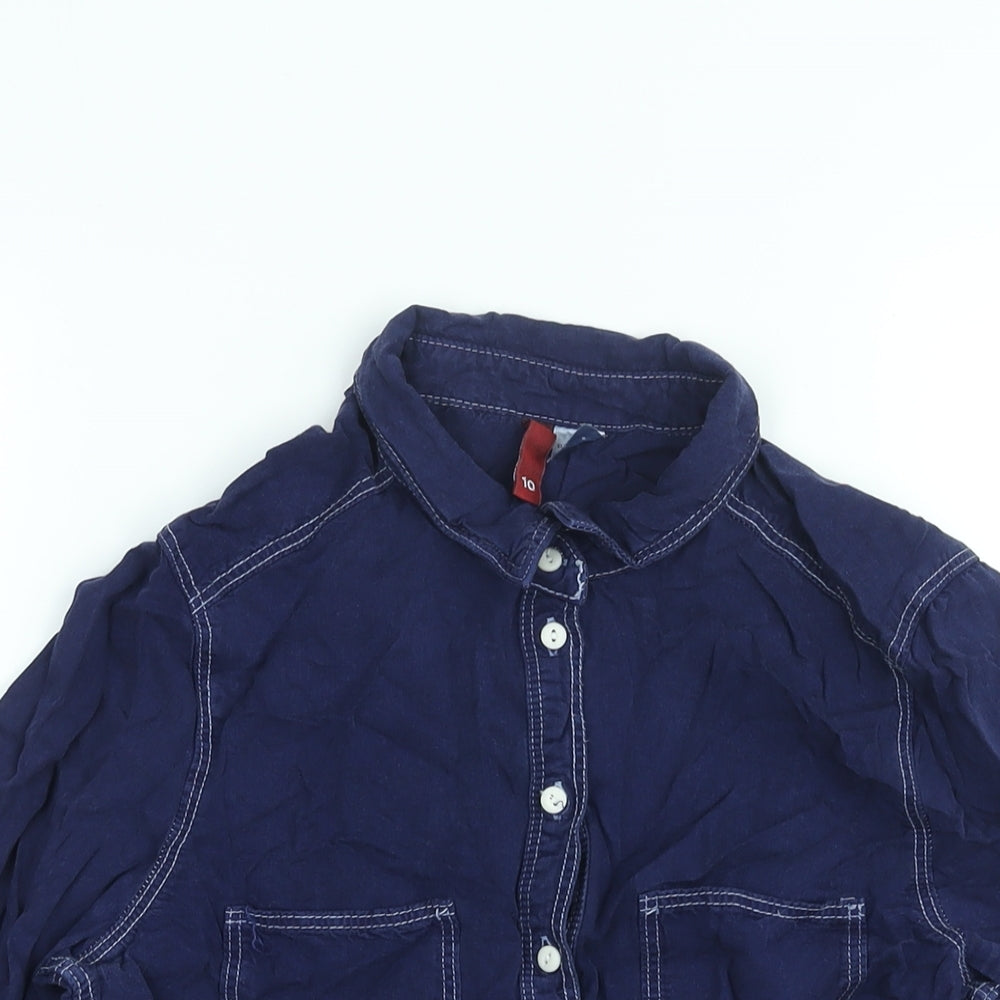 Divided by H&M Womens Blue Cotton Basic Blouse Size 12 Collared