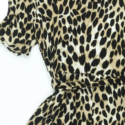 New Look Womens Beige Animal Print Viscose Shift Size 14 Round Neck Pullover - Belted Cheetah Print