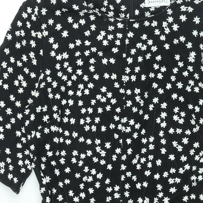 Warehouse Womens Black Floral Viscose A-Line Size 10 Round Neck Zip