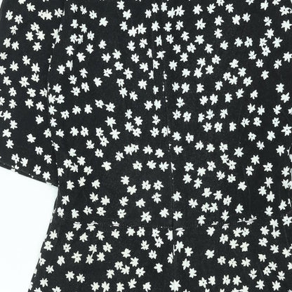 Warehouse Womens Black Floral Viscose A-Line Size 10 Round Neck Zip