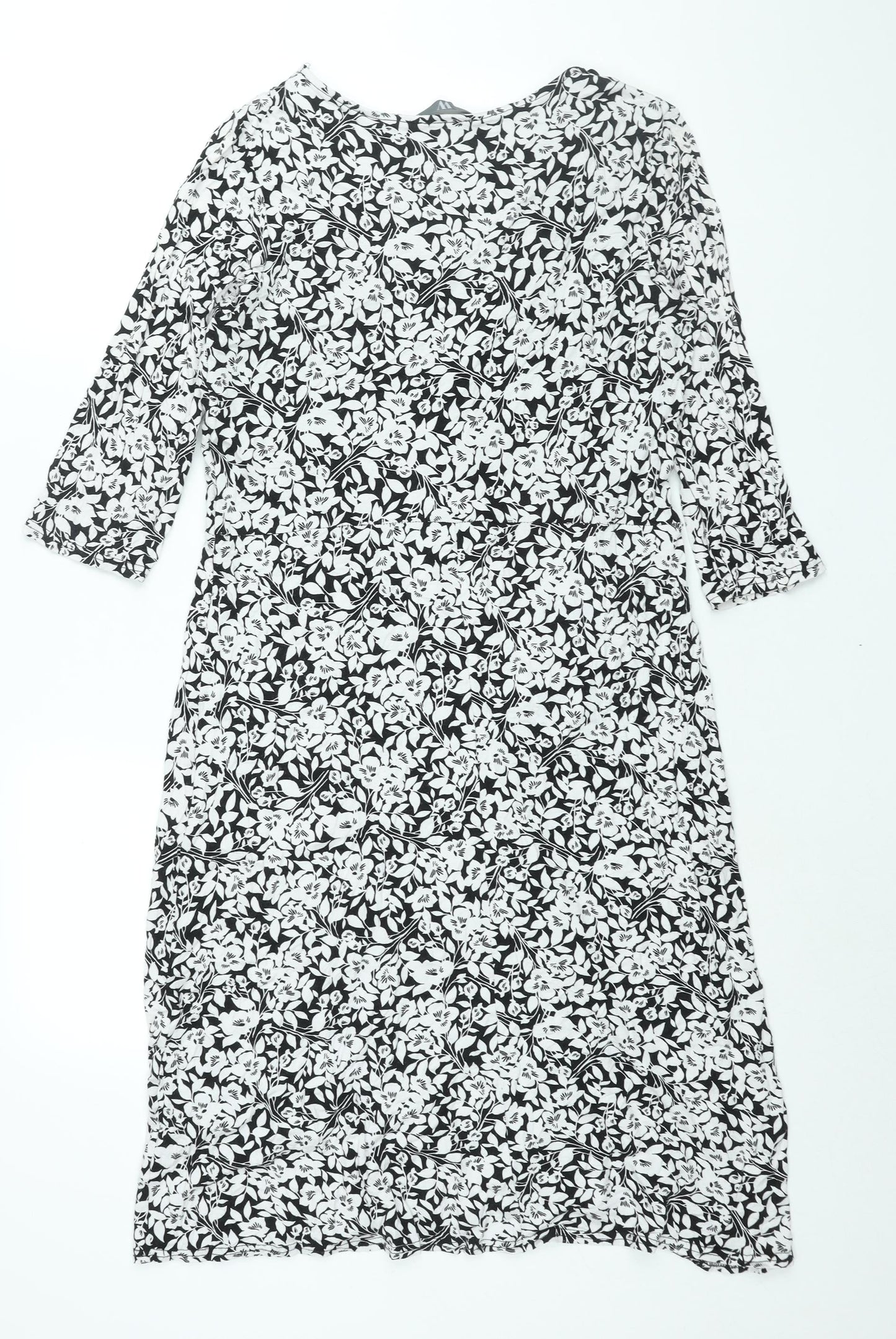 BHS Womens Black Floral Viscose Shift Size 16 V-Neck Pullover - Tie Detail
